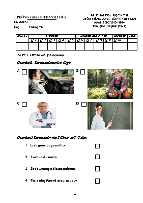 Đề kiểm tra học kỳ II môn Tiếng Anh Lớp 4 - Năm học 2014-2015 - Trường TH Sơn Diệm